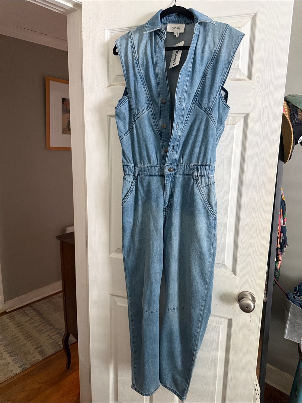 ba&sh Light Blue Denim Sleeveless Jumpsuit